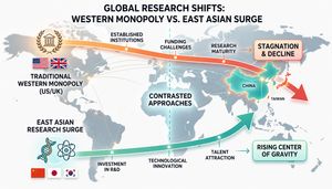 Diagram illustrating global academic power shift towards East Asia in 2026 rankings.