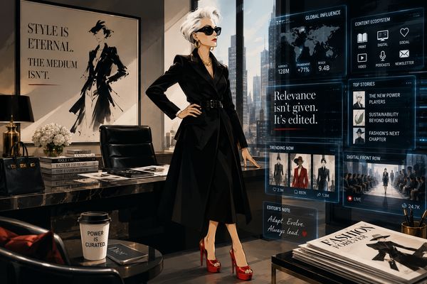 Miranda Priestly representing the evolved power in modern fashion and digital media.