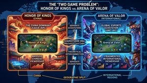The 'Two Game Problem' in Honor of Kings and Arena of Valor, showcasing their distinct markets.