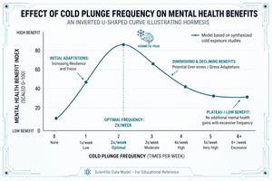 Inverted U-shaped graph showing optimal cold plunge frequency for mental health.