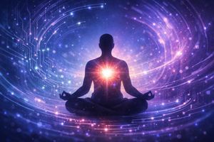 Human silhouette meditating to recover from AI burnout