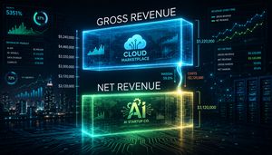 Visualizing gross vs. net revenue in AI startup accounting.