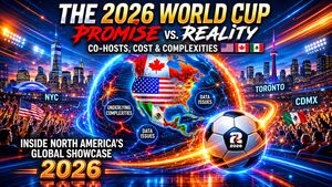 2026 FIFA World Cup unity with subtle cracks and data streams