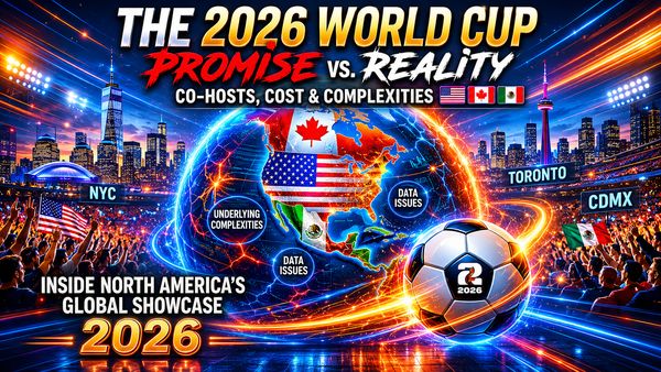 2026 FIFA World Cup unity with subtle cracks and data streams